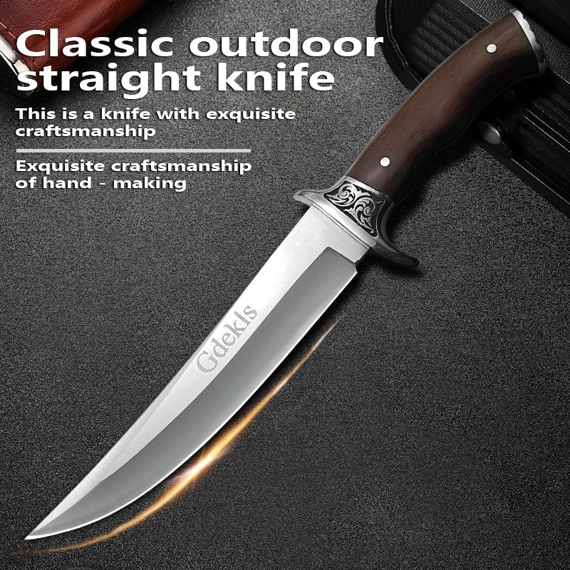 High-hardness stainless steel fixed blade with sheath ergonomic non-slip handle ideal for climbing hunting. Great festival gift