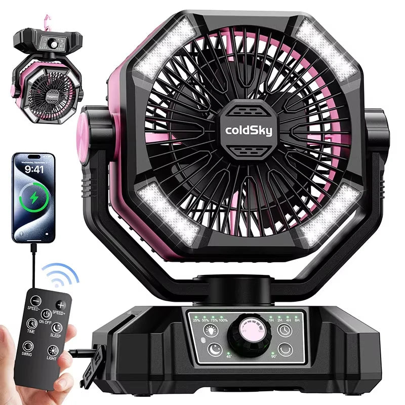 Camping Fan 4 LED Lantern 8 Speeds Desk Fan Portable Outdoor Fan