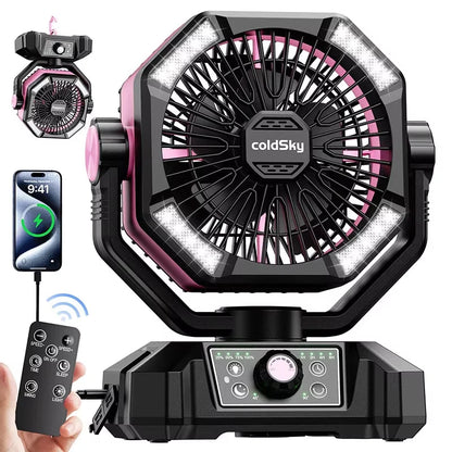 Camping Fan 4 LED Lantern 8 Speeds Desk Fan Portable Outdoor Fan
