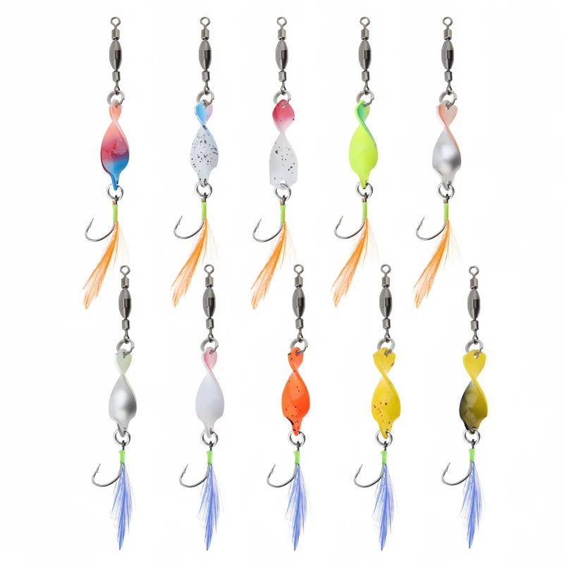 Twisted Metal Fishing Lures Spinner Hard Baits 360 Degree Rotating Spoon Lures Feather Metal Jigs