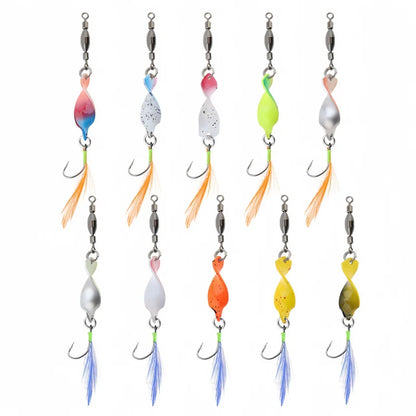 Twisted Metal Fishing Lures Spinner Hard Baits 360 Degree Rotating Spoon Lures Feather Metal Jigs