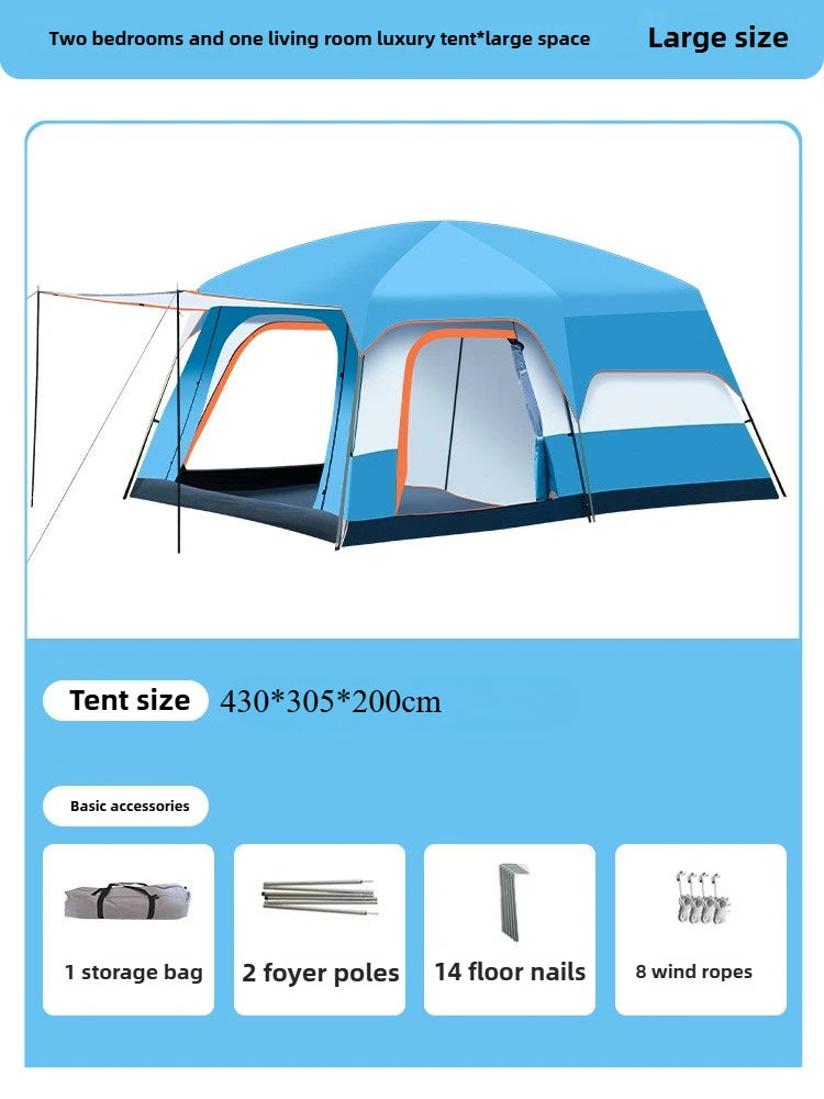 Tent Camping Two Bedroom Large Family 10 People Waterproof Double Layer Anti Uv Beach Shade Outdoor 4 Seasons Canopy