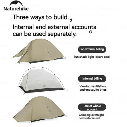 Naturehike Cloud Up Pro Tent 1/2 Person 20D Nylon Double Layers Lightweight Hiking Waterproof Quick Build Travel Tent Breathable