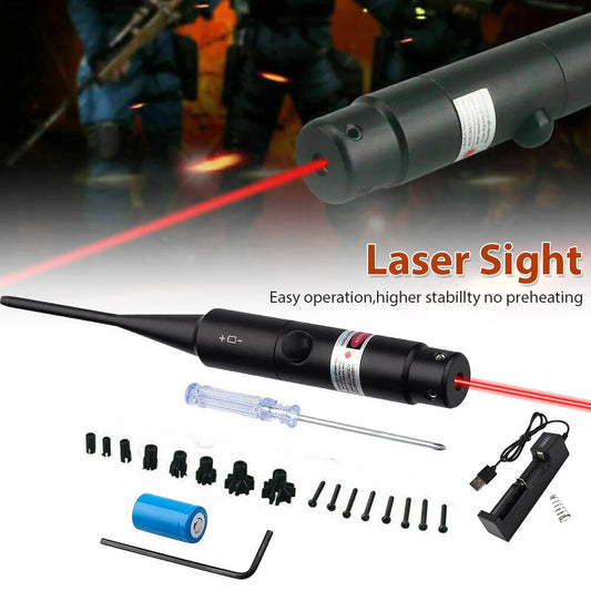 Red Laser Bore Sight Kit   Caliber Rifles & Pistols -With Big Button Switch, 16 Adapters