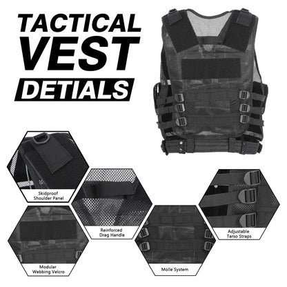 Tactical Vest Multi-Pockets Breathable Combat Vest Outdoor Military Airsoft Army Vest for Hunting Camping Hiking