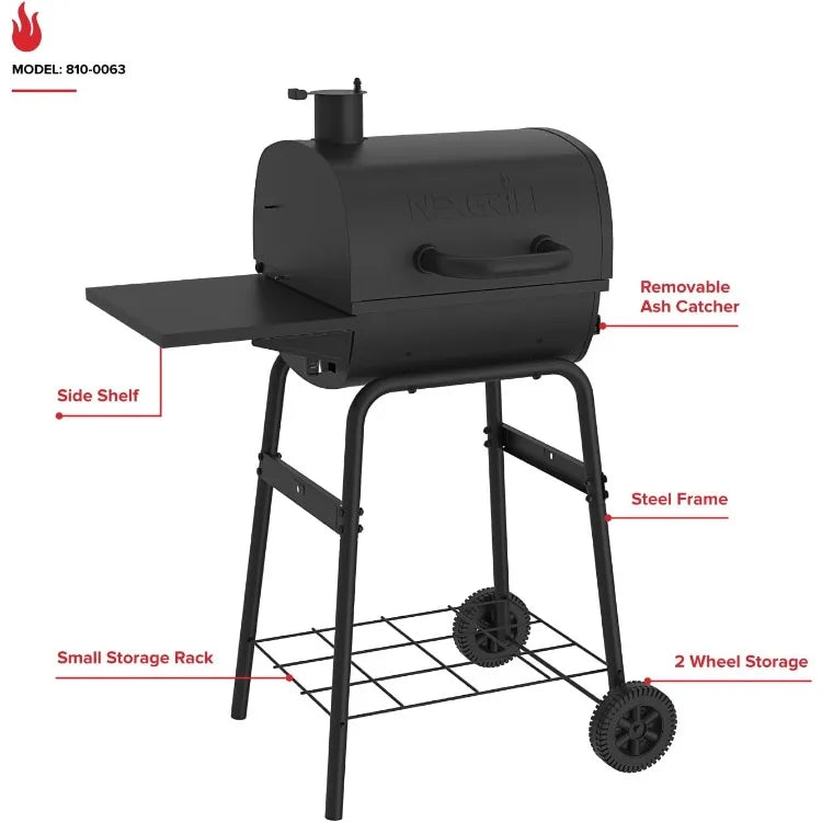 Charcoal Grill with Side Shelf, 349 SQ In Cooking Space,