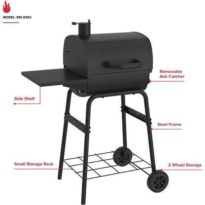 Charcoal Grill with Side Shelf, 349 SQ In Cooking Space,