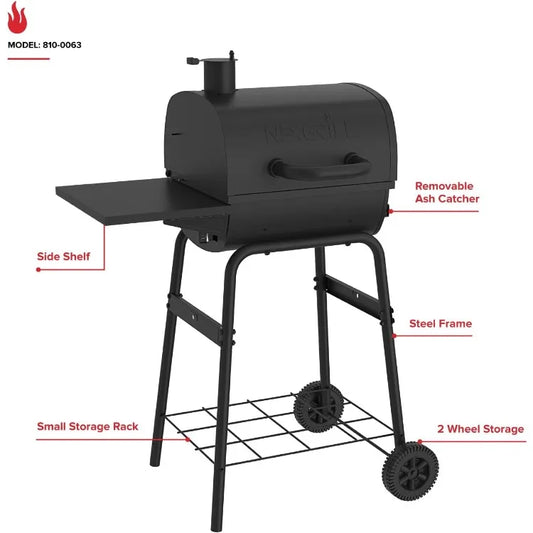 Charcoal Grill with Side Shelf, 349 SQ In Cooking Space,