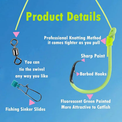 Catfish Float Rigs - Fishing Tackle With Rattler, 5pcs Santee Cooper Rig Equipment, 6/0 8/0 10/0 Circle Hooks