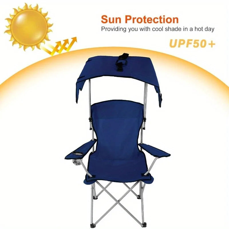 Camping Chair With Canopy, Outdoor Folding Lounge Chair