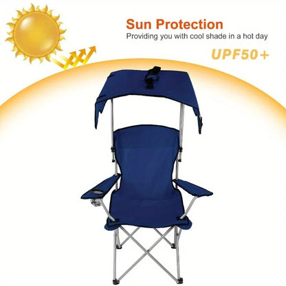 Camping Chair With Canopy, Outdoor Folding Lounge Chair