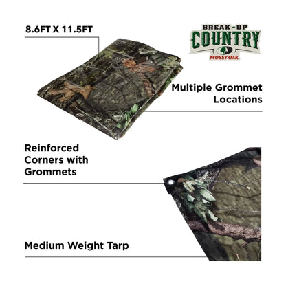 Waterproof Hunting Camo Tarp 8.6ft x 11.5ft Multi-Purpose PE Tarpaulin Durable Concealment Reinforced Corners Grommets Outdoor