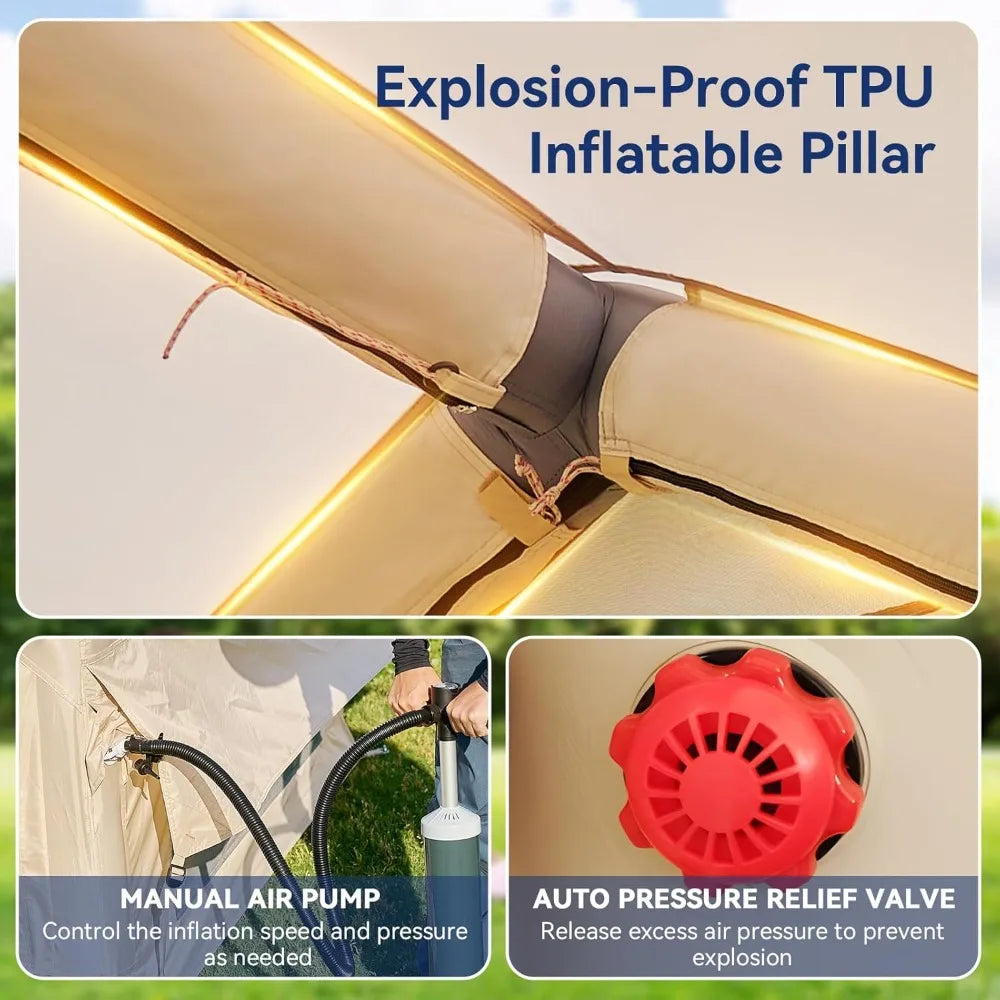 Inflatable Blow Up Tents for Camping, Waterproof  Manual Pump, Spacious Easy Setup Inflatable Camping