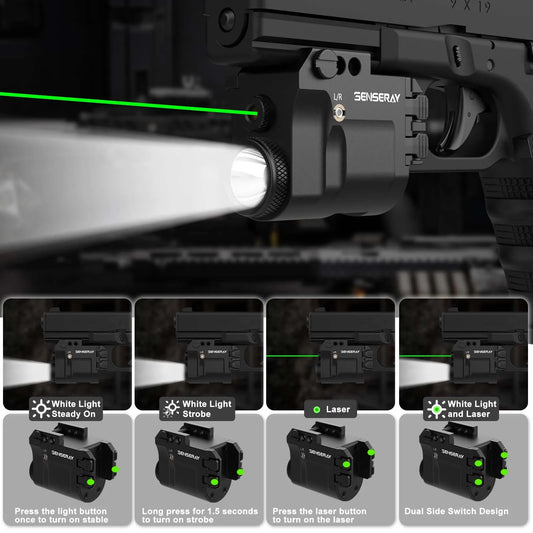 Pistol Light Green Laser Beam Combo Rechargeable Gun Light Strobe Magnetic Charging 1913 Rail Mounted Flashlight
