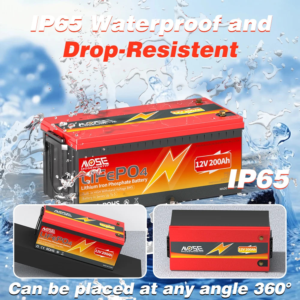 LiFePO4 12V 200Ah Battery Lithium Iron Phosphate Batteries with 200A BMS 8000+ Cycles for RV Trolling Motor Off-Grid Campers