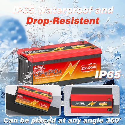 LiFePO4 12V 200Ah Battery Lithium Iron Phosphate Batteries with 200A BMS 8000+ Cycles for RV Trolling Motor Off-Grid Campers