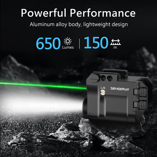 Pistol Light Green Laser Beam Combo Rechargeable Gun Light Strobe Magnetic Charging 1913 Rail Mounted Flashlight