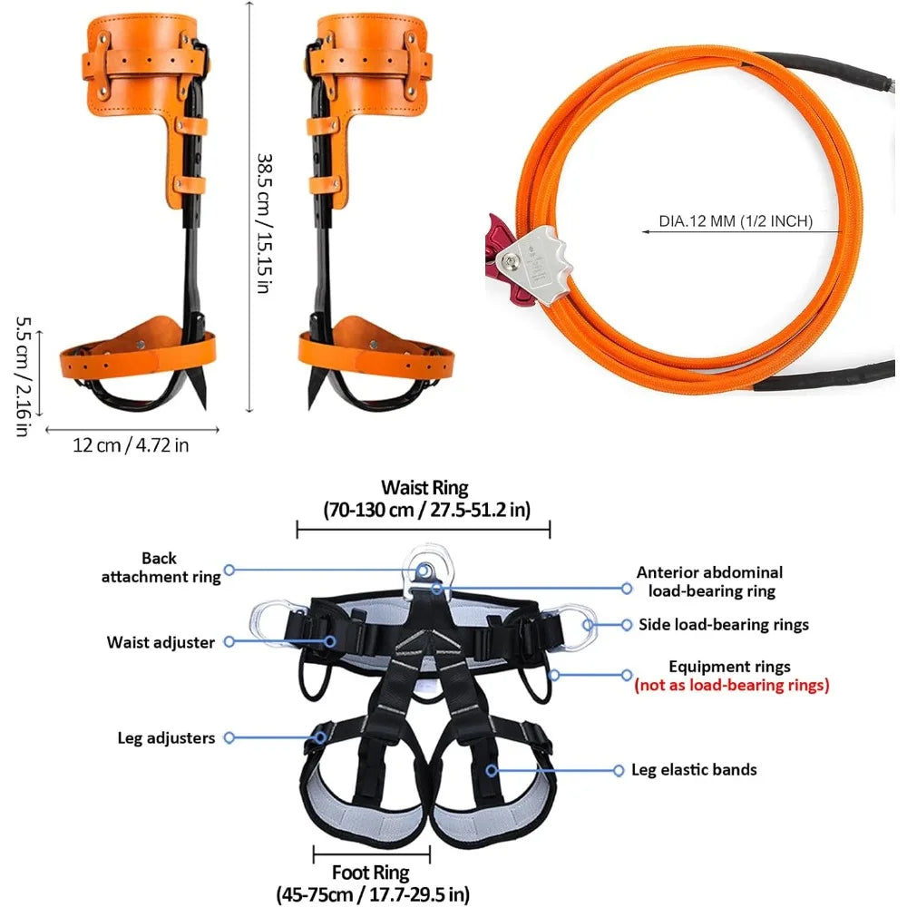 Tree Climbing Gear with Adjustable Climbing Straps and Steel Core Flip Line, Rock Climbing Kit