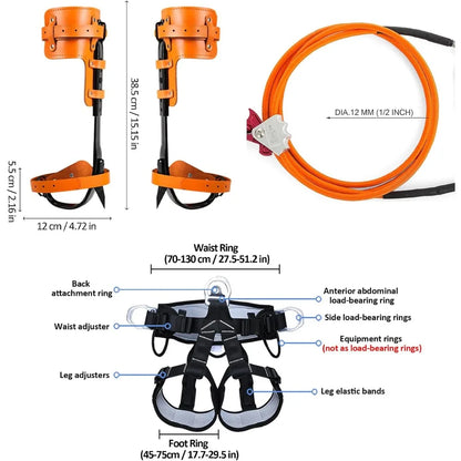 Tree Climbing Gear with Adjustable Climbing Straps and Steel Core Flip Line, Rock Climbing Kit