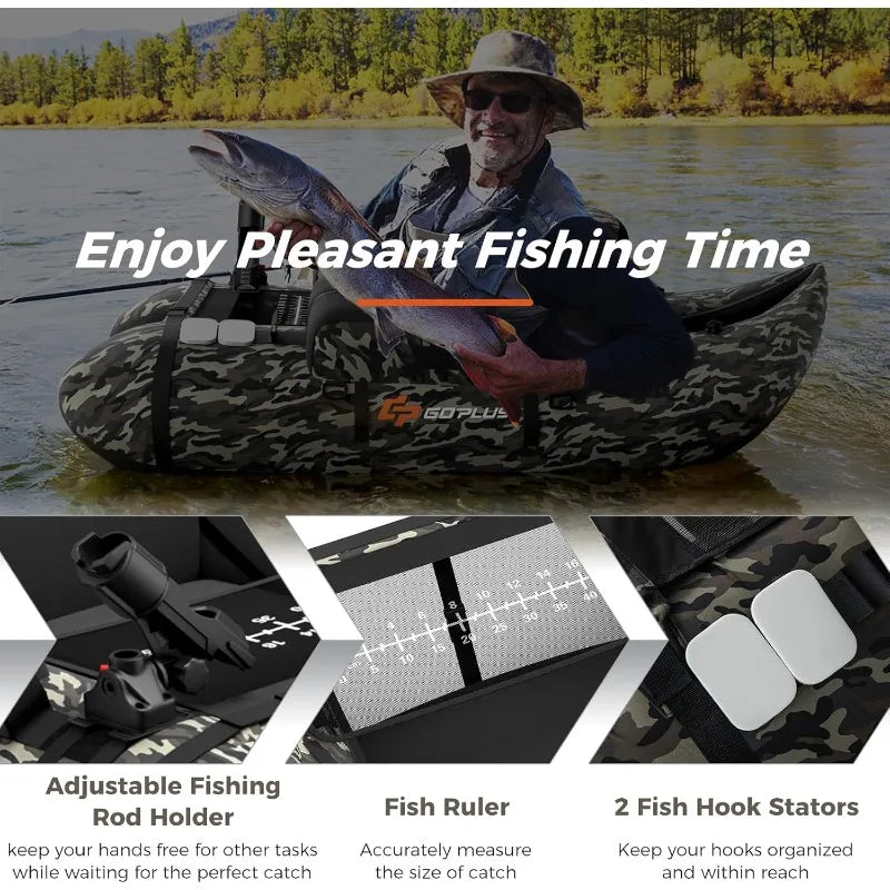 Inflatable Float Tube, Fishing Belly Boat with Fish Ruler, Pump, Storage Bag, Adjustable Straps