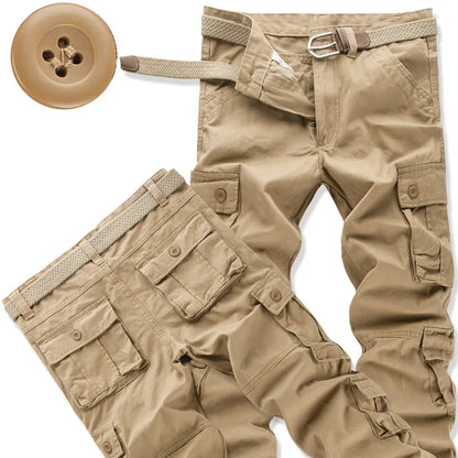 Cargo Pants Men's Pure Cotton Loose Casual Trousers Camo Overalls Multi-pocket Wear Resistant Straight Pants Outdoor Sport Pants