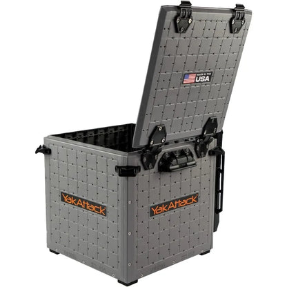 YakAttack BlackPak Pro 13" x 13" Fishing Crate with 3 Rod Holders - Battleship Grey | Compact Tackle Storage Box & Gear Organize