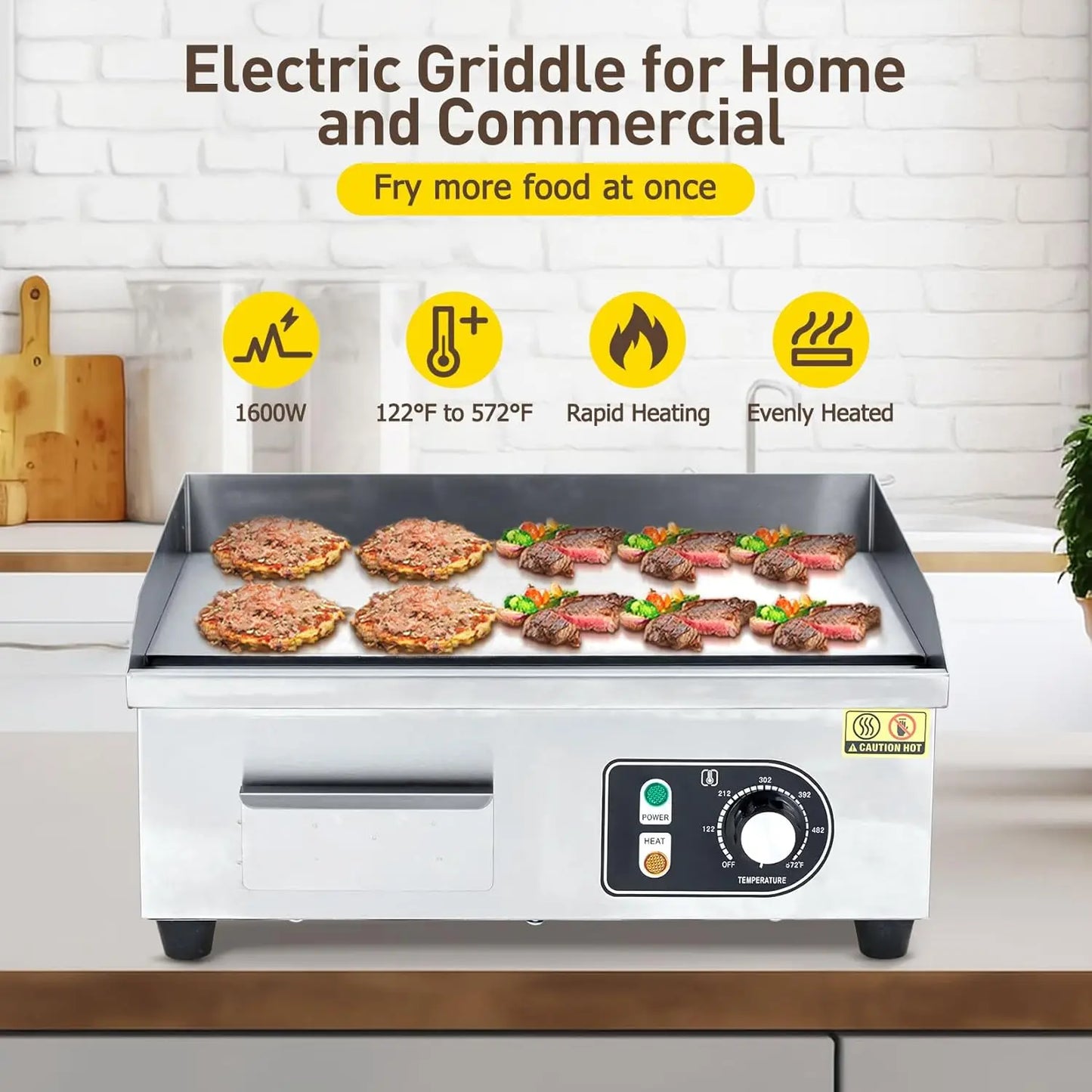 30 Inch Electric Griddle for Outdoor Cooking Non-Stick Grill Plate Adjustable Temperature Control 122°F-572°F