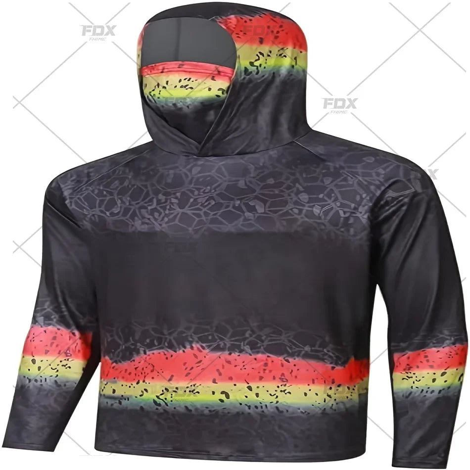 Army Green Camo Colorful Hoodie with Face Mask UV 50+Gaiter Fishing Clothing Men&