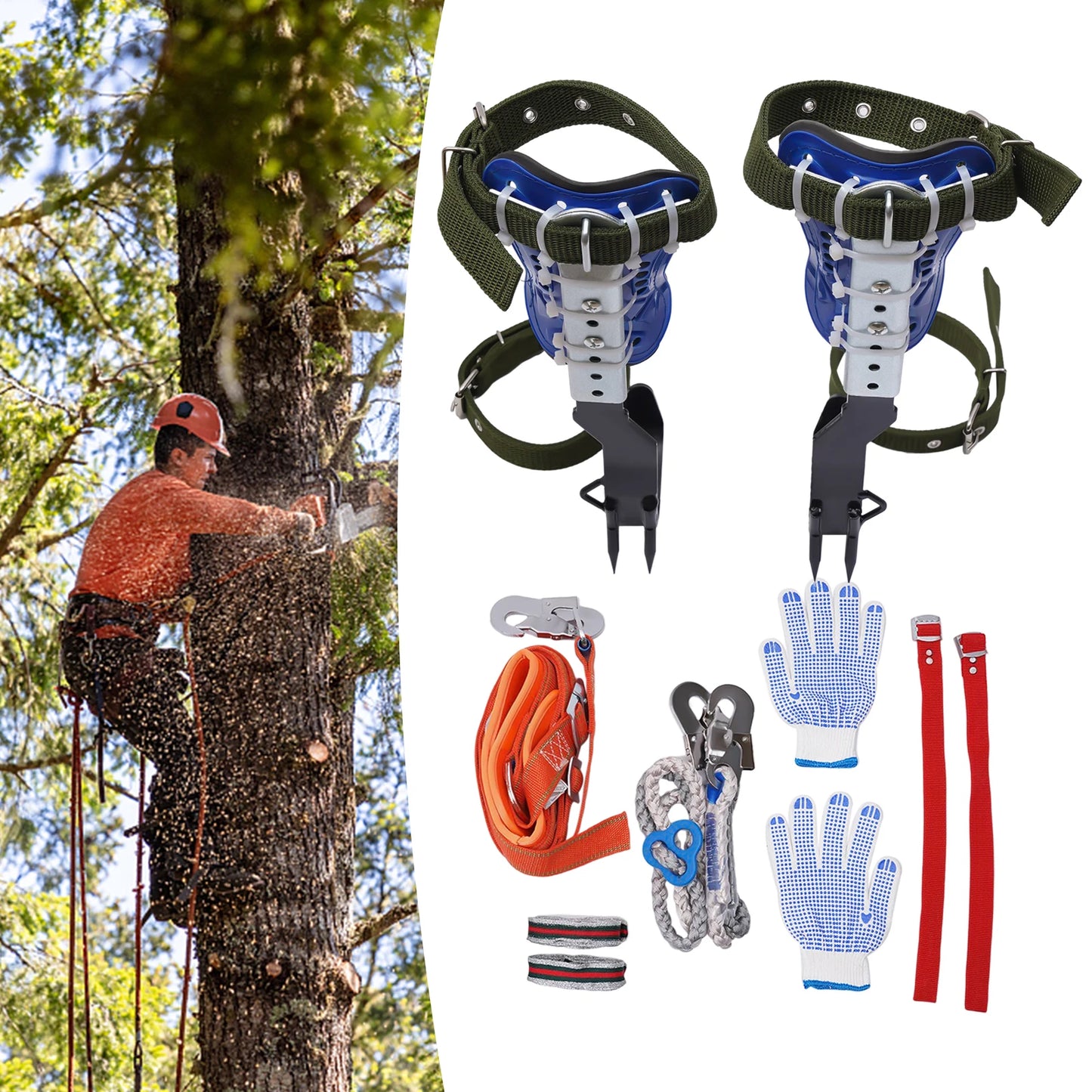 Professional Tree Climbing Spikes Kit 330lb Capacity Steel Spurs with Adjustable Straps & Safety Gear for Arborists & Hunters
