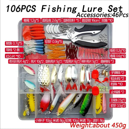 Fishing Lure Kit Soft and Hard Bait Set Gear Layer Minnow Metal Jig Spoon For Bass Pike Crank Tackle Accessories