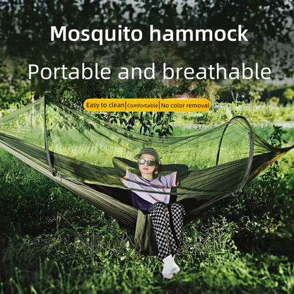 Outdoor camping hammock and mosquito-proof hammock, landing hanging bed net, easy to carry outdoor camping equipment hammock