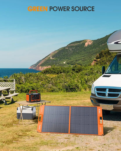500W Portable Power Station with 100W Portable Solar Panel,   Solar Generator