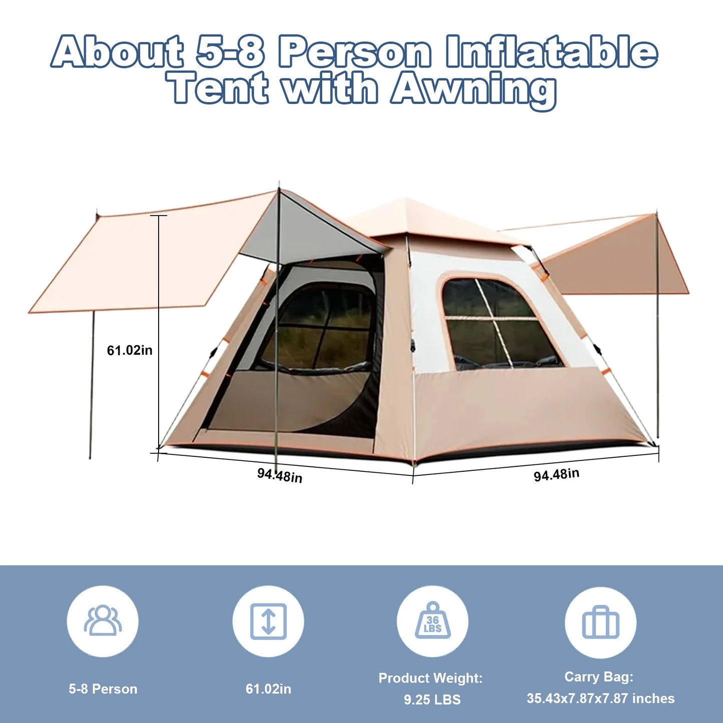 Tent Portable Automatic Pole   Sunshade Large Camping Air Tent