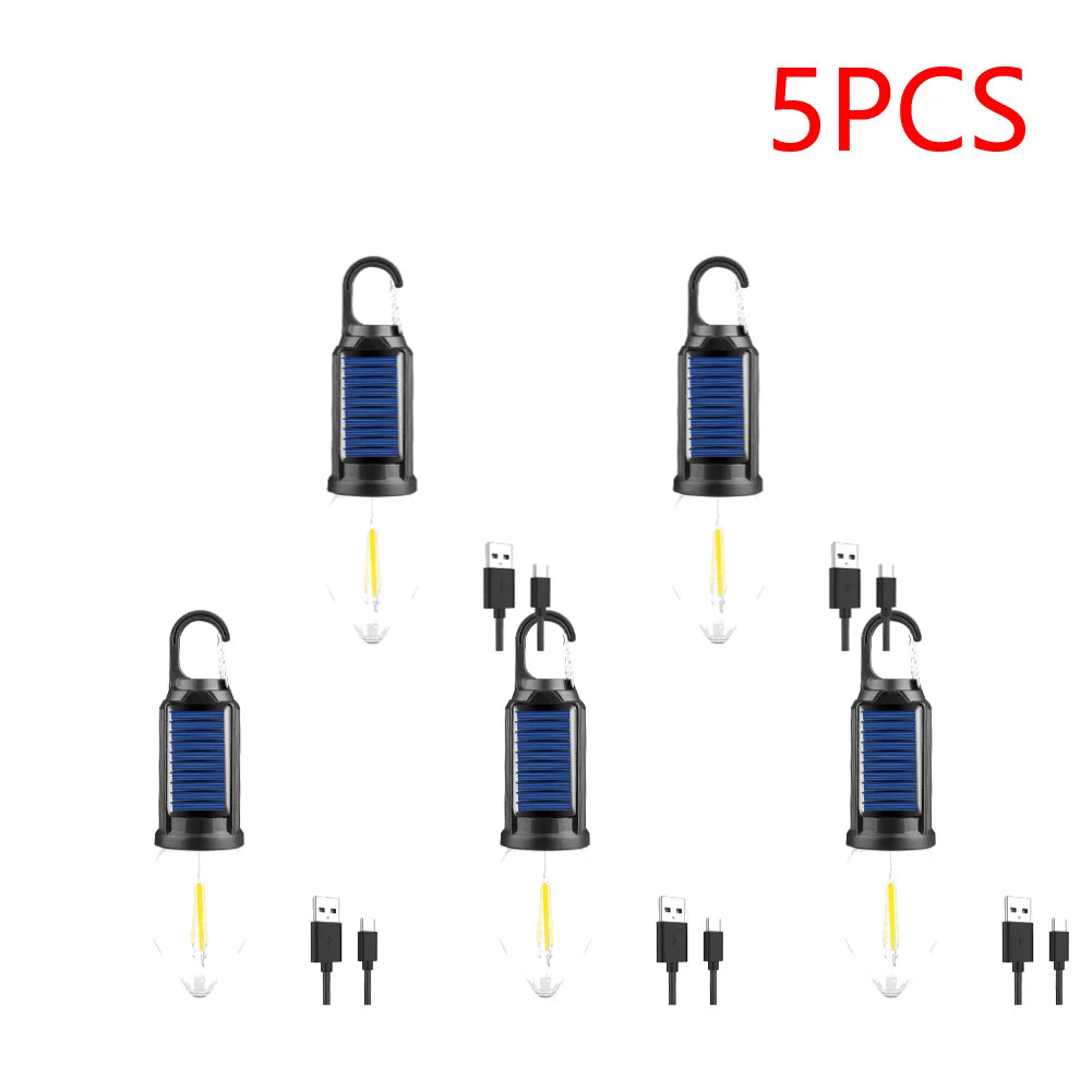 2-5PCS Solar Powered LED Lighting Lantern USB Charging Outdoor Tent