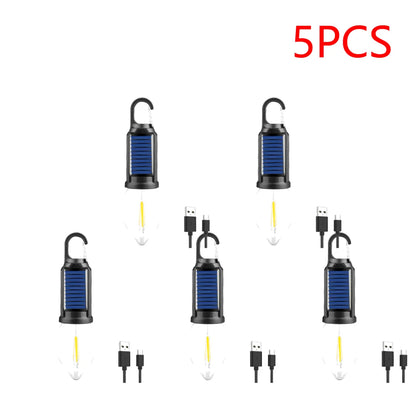 2-5PCS Solar Powered LED Lighting Lantern USB Charging Outdoor Tent
