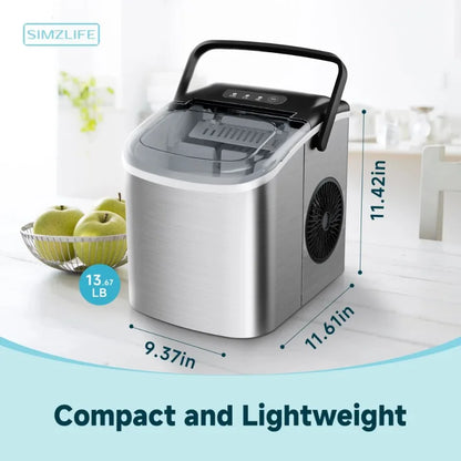 Simzlife Countertop Ice Maker with Handle, 9 bullet ice in 6 Mins, 26Lbs/24H, Self-Cleaning, Ice Maker with Basket and Scoop