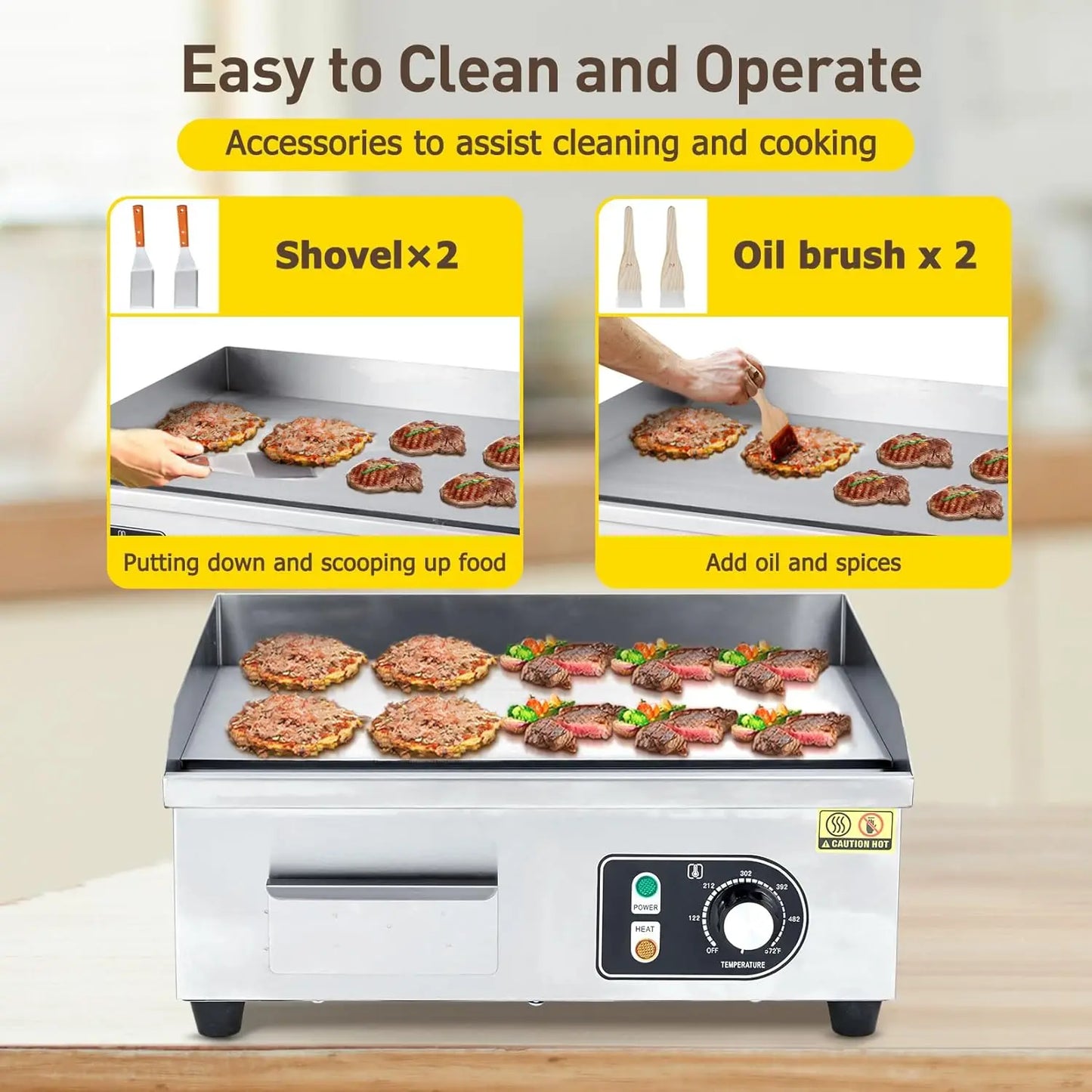 30 Inch Electric Griddle for Outdoor Cooking Non-Stick Grill Plate Adjustable Temperature Control 122°F-572°F