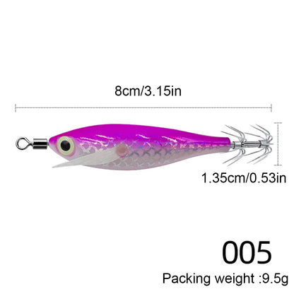 1-10PCS 9.5g Laser Luminous Squid Jig Floating Horizontal Wood Shrimp Egi Lure Bait Octopus Cuttlefish Fishing Baits 8cm