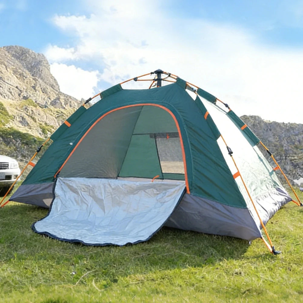 Waterproof Silver-Coated Fabric Tent with 1 Door 1 Window, High-Density B3 Mesh & Automatic Fiberglass Poles