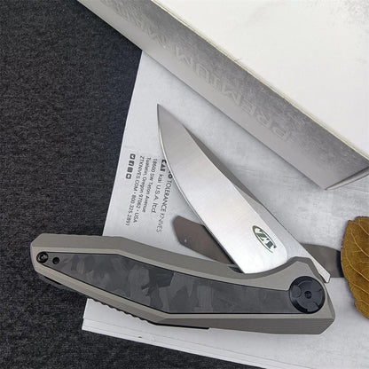 Flipper Marbled Carbon Fiber Folding Knife Tactical Survival Outdoor EDC Pocket Tools