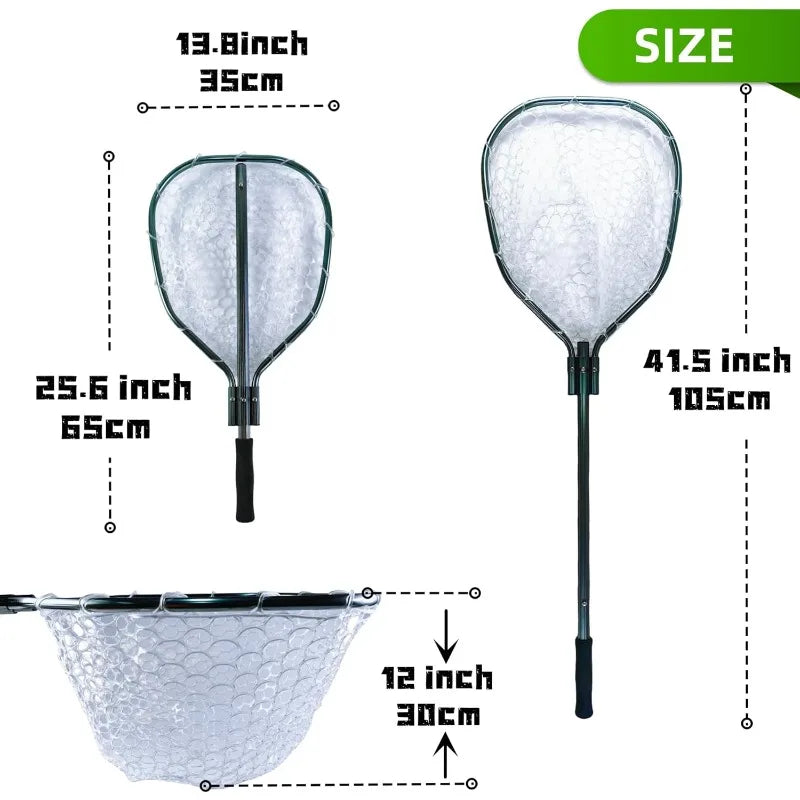 Floating Lightweight Fishing Net with Telescopic Pole Handle, Rubber Landing Net Freshwater Saltwater