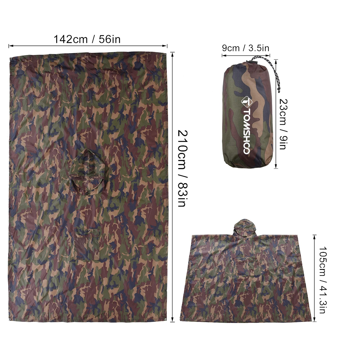 Hooded Rain Poncho with Pocket Lightweight Waterproof Rain Coat Sun Shelter for Men and Women Camping Hiking Traveling