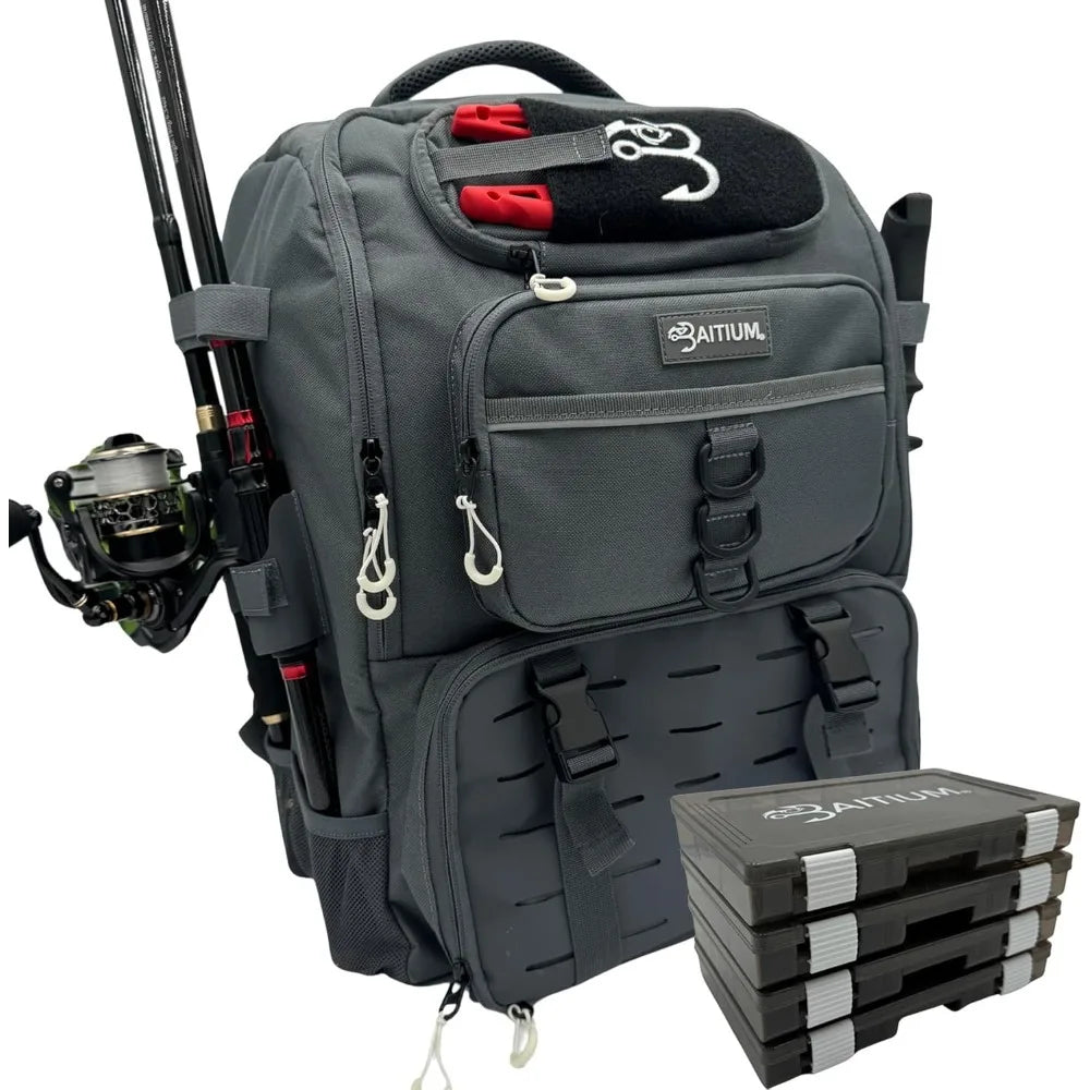 Fishing Backpack, Tackle Bag With Rod Holders, 40L Capacity With Cooler, Rain Cover, Insulated Pocket