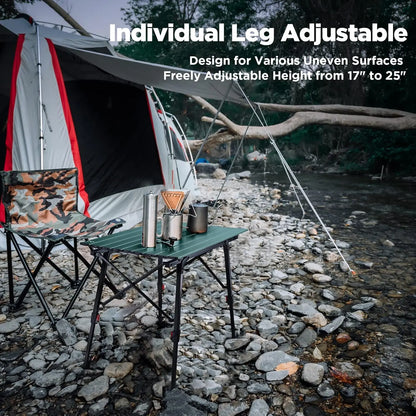 Portable Camping Table with Adjustable Legs, Lightweight Aluminum Folding Beach Table with Carrying Bag for Outdoor Cooking