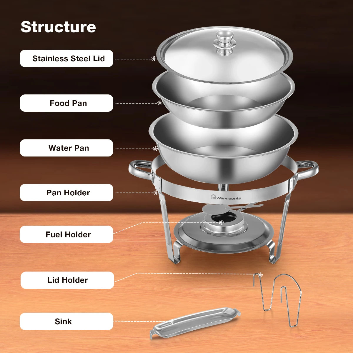 5QT    Packs Stainless Steel Chafer with Full Size Pans Catering Buffet Set Food Warmer Server For Camping