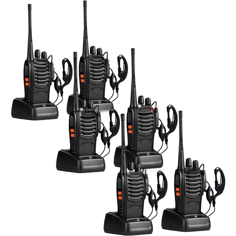 NEW 6 Pack 2 Way Radios Long Range Walkie Talkies w/Headphones,16 Channel Handheld w/Flashlight Li-ion Battery&Charger