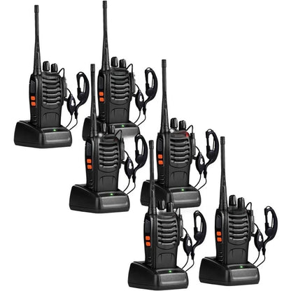 NEW 6 Pack 2 Way Radios Long Range Walkie Talkies w/Headphones,16 Channel Handheld w/Flashlight Li-ion Battery&Charger