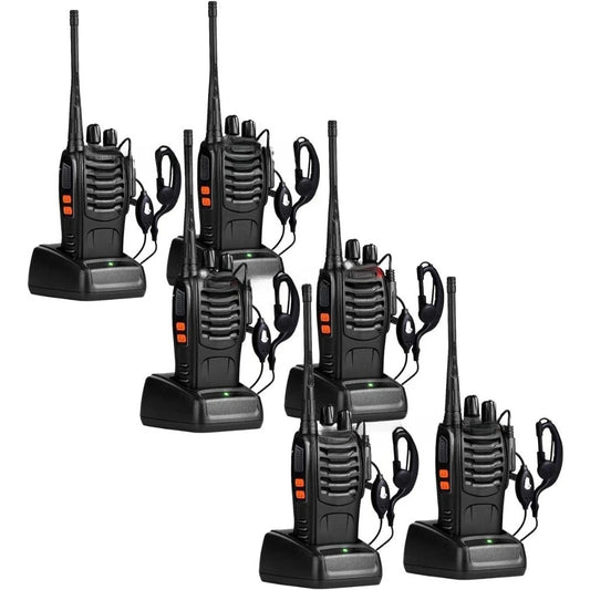 NEW 6 Pack 2 Way Radios Long Range Walkie Talkies w/Headphones,16 Channel Handheld w/Flashlight Li-ion Battery&Charger