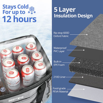 75 Cans  Cooler Bag Collapsible Cooler Ice Chest Large Leakproof Camping Cooler