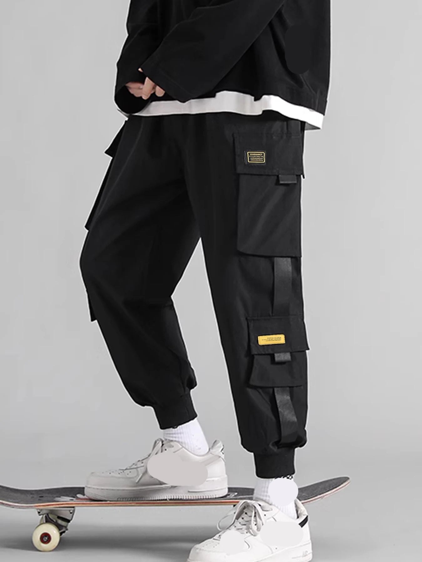 Multi-pockets Ribbons Bandage Tactical Techwear Cargo Pants Mens Harajuku Punk Hip Hop Joggers Pantalons Casual Streetwear
